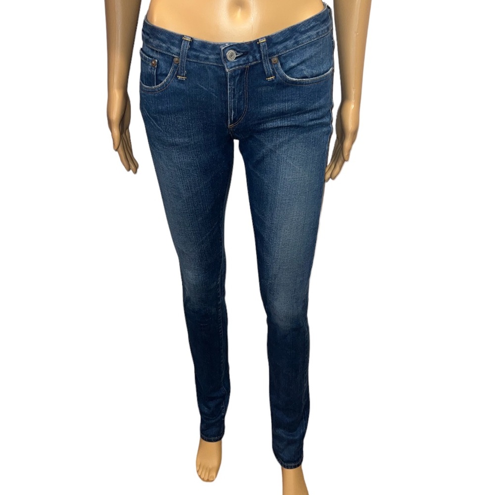 EVISU Womens 26x34 Komaba Slim Skinny Straight Leg Distressed Denim Jeans Blue